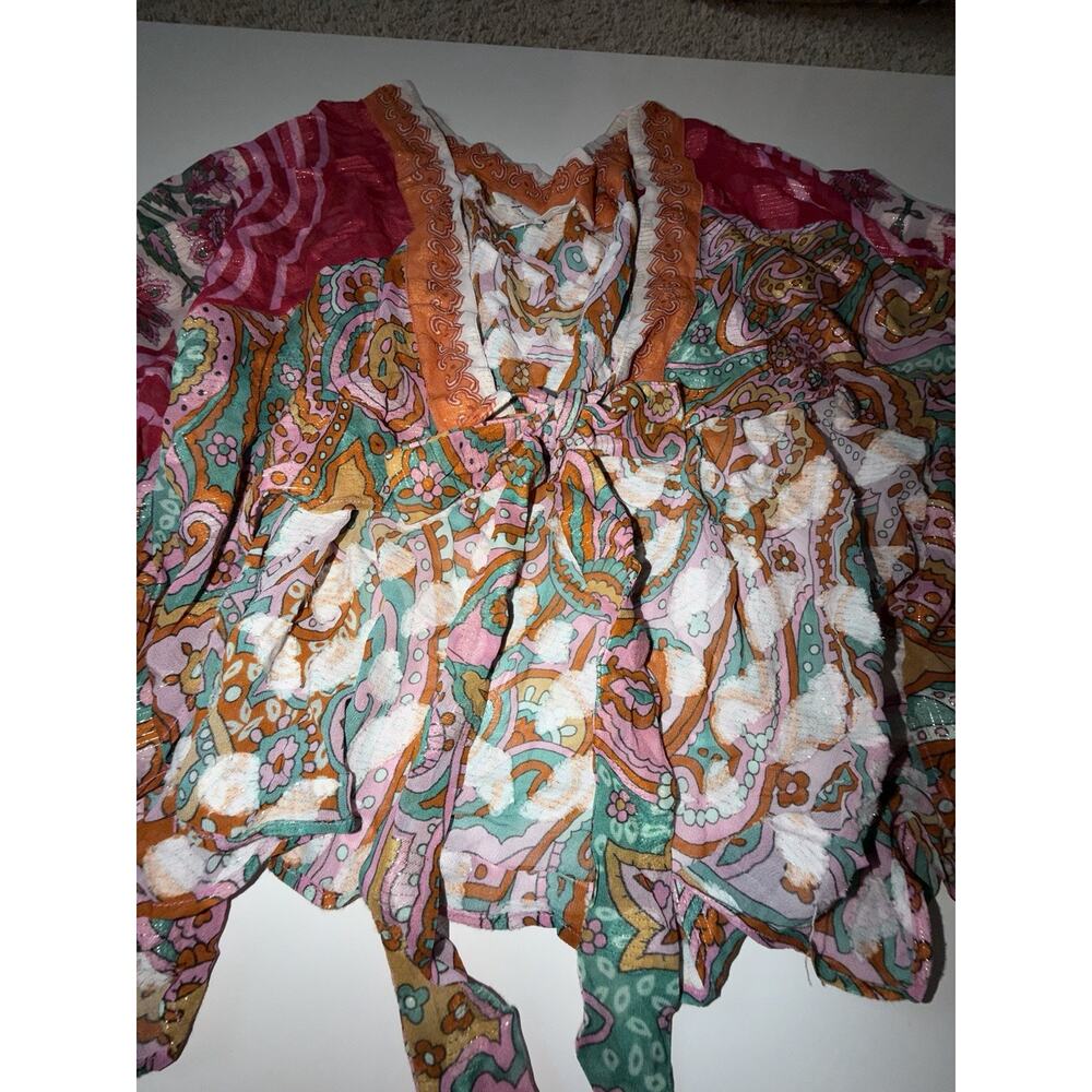 Anthropologie Women’s Printed Shine Tie-Front Kimono One Size - Picture 5 of 9